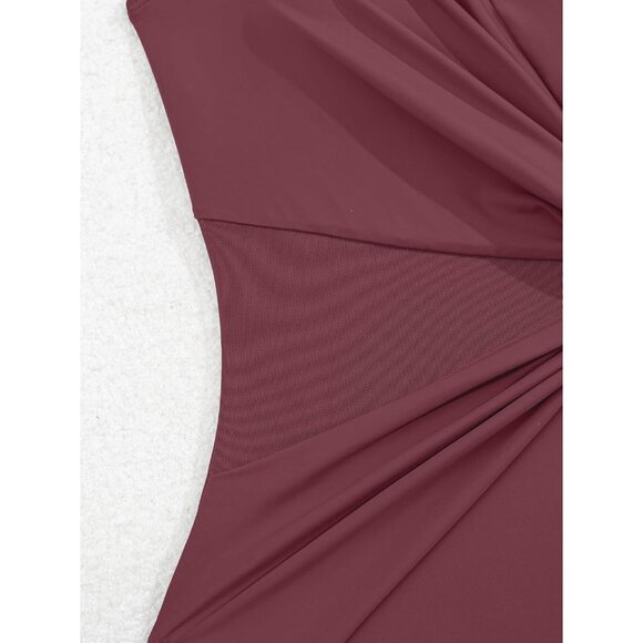 One Shoulder One-Piece Swimsuit Women's XL Mesh Tummy Control Bathing Suit Twist - Picture 6 of 6